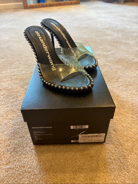 Alexander Wang Shoes - Alexander Wang Black Clear Bead-Trim Slide Mules